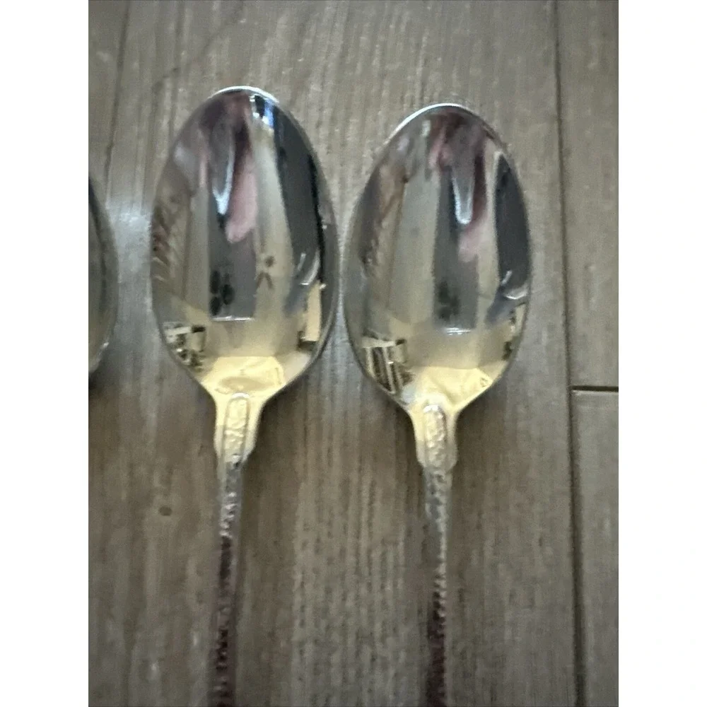 4 RETRONEU ARAGON Hammered 18/8 Stainless‎ Steel Place Soup SPOONS
